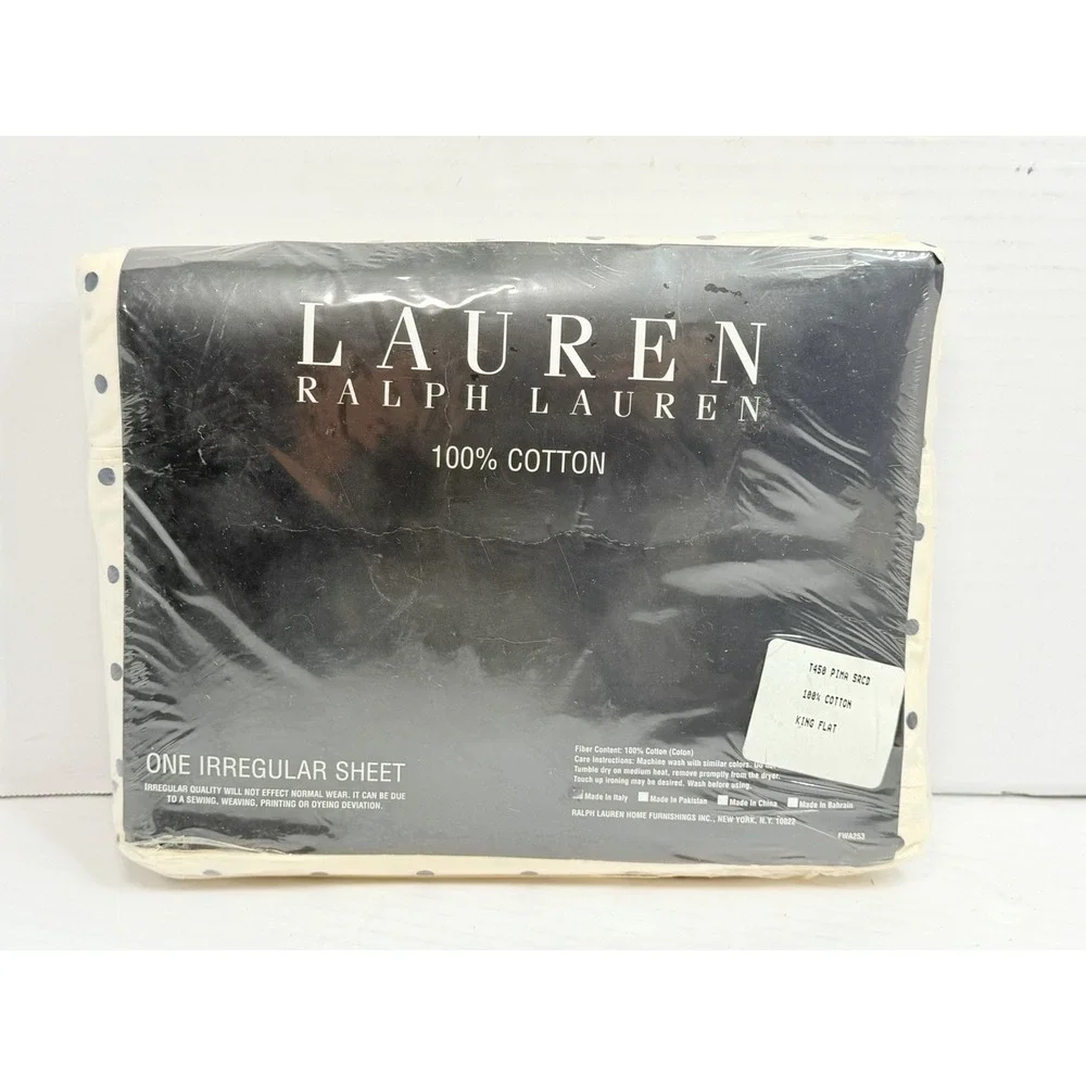 Vintage Lauren Ralph Lauren King Flat Sheet Polka Dot NOS Sealed Made Italy